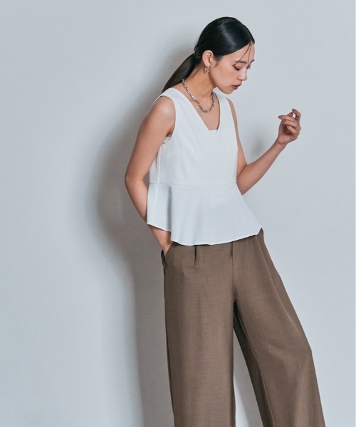 W:Huku（フーク）の「【W:Huku / イージーライトシリーズ】ノースリーブ ぺプラム ショート トップス（Tシャツ/カットソー・レディース・ブラック/オフホワイト/グリーン系その他/チャコール/ブラウン・M/L）」の22枚目の写真