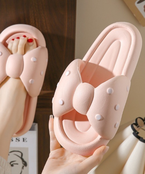 ❤️ビジューリボン❤️クッションスリッパ❤️プレゼントにも❤️モロッカン❤️49 セール】ドット柄リボンサンダル シリコン スリッパ ルーム