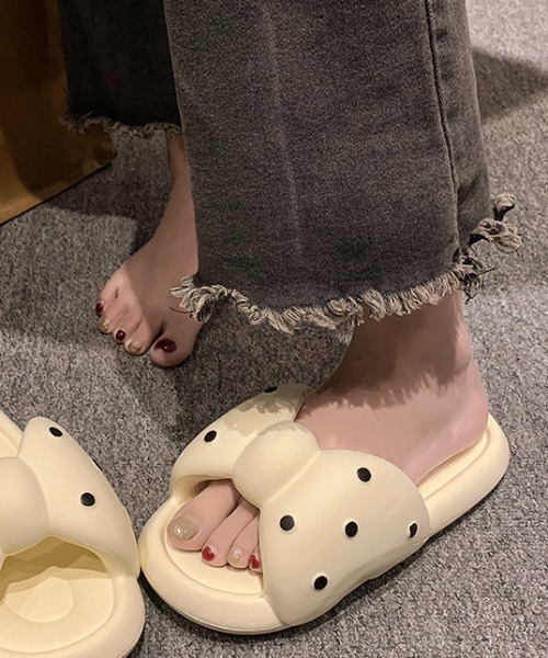 セール】ドット柄リボンサンダル シリコン スリッパ ルーム