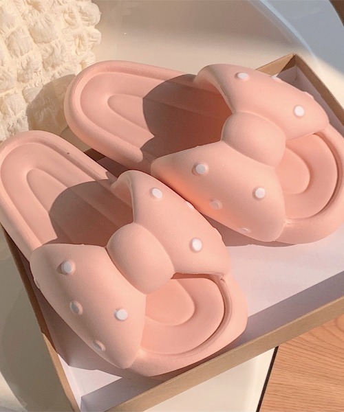 セール】ドット柄リボンサンダル シリコン スリッパ ルーム