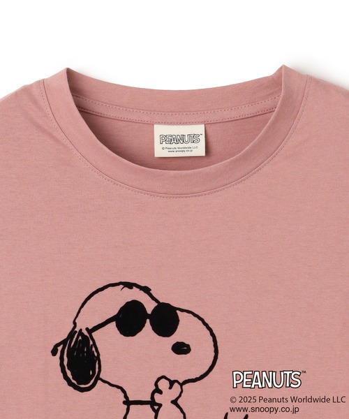 PEANUTS（ピーナッツ）の「【PEANUTS/ピーナッツ】SNOOPY/スヌーピー＆ウッドストックフロッキープリントTシャツ（Tシャツ/カットソー・レディース・オフホワイト/ピンク/モカ/ネイビー・M/L/LL/3L）」の9枚目の写真