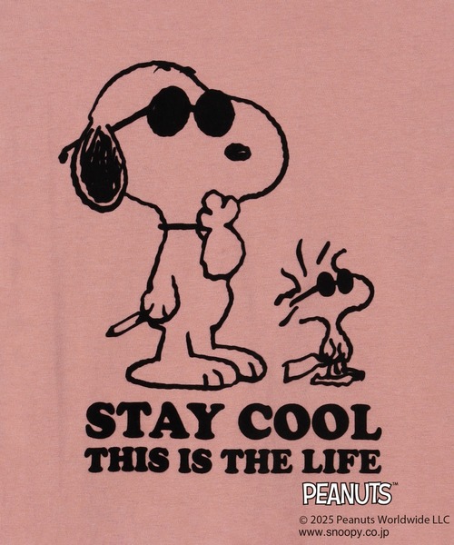 PEANUTS（ピーナッツ）の「【PEANUTS/ピーナッツ】SNOOPY/スヌーピー＆ウッドストックフロッキープリントTシャツ（Tシャツ/カットソー・レディース・オフホワイト/ピンク/モカ/ネイビー・M/L/LL/3L）」の10枚目の写真