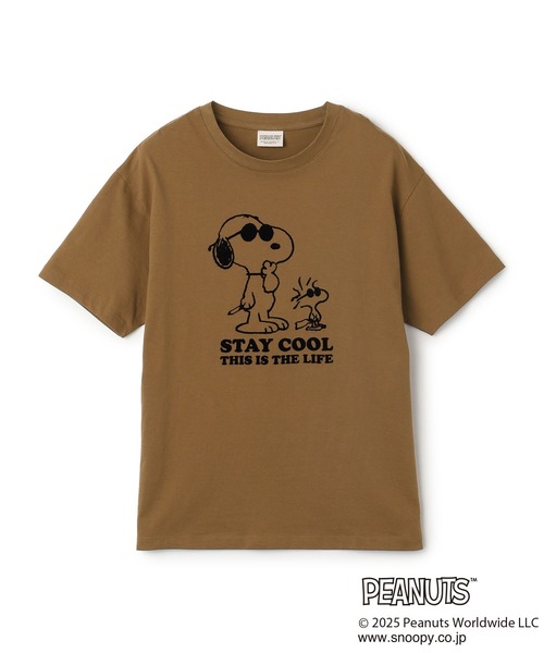 PEANUTS（ピーナッツ）の「【PEANUTS/ピーナッツ】SNOOPY/スヌーピー＆ウッドストックフロッキープリントTシャツ（Tシャツ/カットソー・レディース・オフホワイト/ピンク/モカ/ネイビー・M/L/LL/3L）」の6枚目の写真