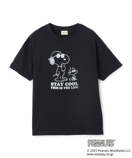 PEANUTS（ピーナッツ）の「【PEANUTS/ピーナッツ】SNOOPY/スヌーピー＆ウッドストックフロッキープリントTシャツ（Tシャツ/カットソー・レディース・オフホワイト/ピンク/モカ/ネイビー・M/L/LL/3L）」の7枚目の写真