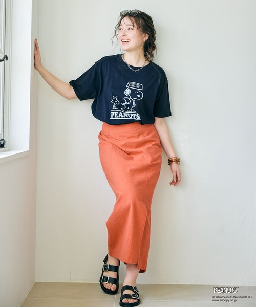 PEANUTS（ピーナッツ）の「【PEANUTS/ピーナッツ】SNOOPY/スヌーピー＆ウッドストックフロッキープリントTシャツ（Tシャツ/カットソー・レディース・オフホワイト/ピンク/モカ/ネイビー・M/L/LL/3L）」の16枚目の写真