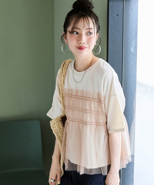 限定展開 チュール フリル ドッキング 半袖 Tシャツ（Tシャツ