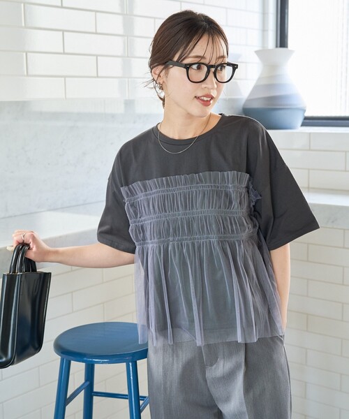 セール】限定展開 チュール フリル ドッキング 半袖 Tシャツ（T