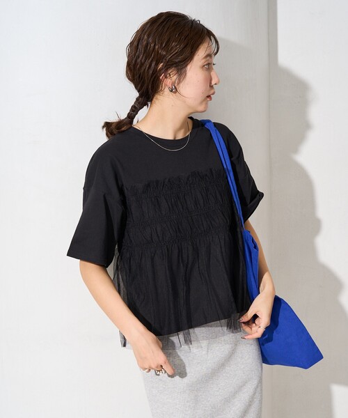 お値下げしました♡ビーズ装飾 濃紺 半袖Tシャツ フリルデザイン 楽天市場】ボリュームアシメフリルコットンTシャツ レディース