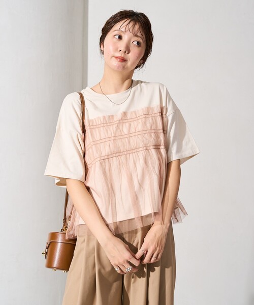 限定展開 チュール フリル ドッキング 半袖 Tシャツ（Tシャツ