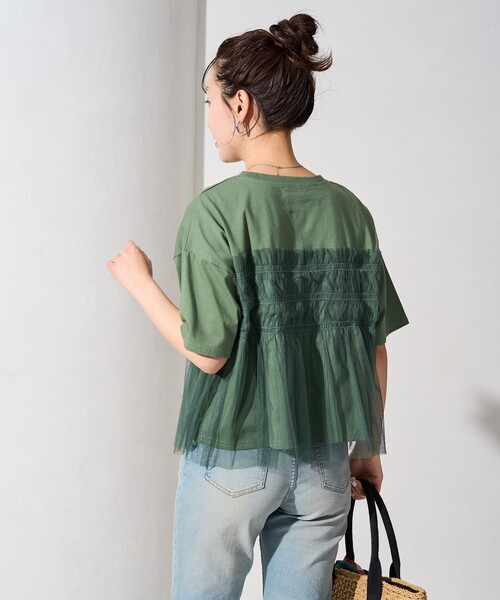 FREAK'S STORE（フリークスストア）の「限定展開　チュール フリル ドッキング 半袖 Tシャツ（Tシャツ/カットソー・レディース・ブラック/オフホワイト/ナチュラル/チャコール/ライトグレー/グリーン・ﾌﾘ-）」の11枚目の写真