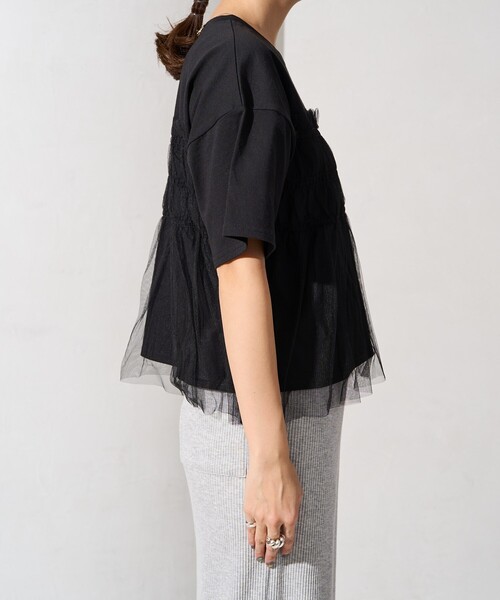 FREAK'S STORE（フリークスストア）の「限定展開　チュール フリル ドッキング 半袖 Tシャツ（Tシャツ/カットソー・レディース・ブラック/オフホワイト/ナチュラル/チャコール/ライトグレー/グリーン・ﾌﾘ-）」の16枚目の写真