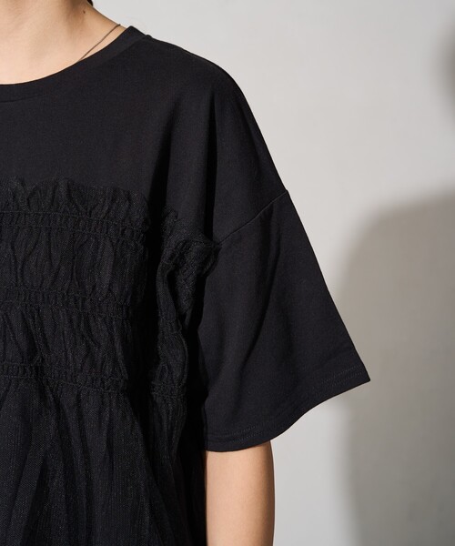 FREAK'S STORE（フリークスストア）の「限定展開　チュール フリル ドッキング 半袖 Tシャツ（Tシャツ/カットソー・レディース・ブラック/オフホワイト/ナチュラル/チャコール/ライトグレー/グリーン・ﾌﾘ-）」の19枚目の写真