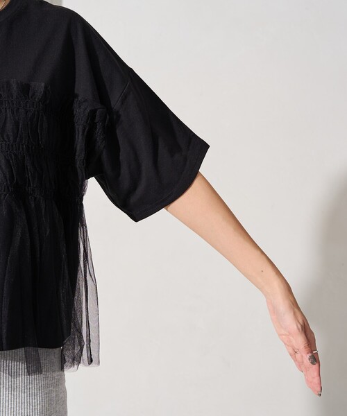 FREAK'S STORE（フリークスストア）の「限定展開　チュール フリル ドッキング 半袖 Tシャツ（Tシャツ/カットソー・レディース・ブラック/オフホワイト/ナチュラル/チャコール/ライトグレー/グリーン・ﾌﾘ-）」の20枚目の写真