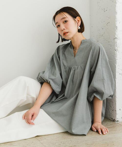 F by ROSSO（エフバイロッソ）の「『UR TECH』F by ROSSO　イージーリネンボリュームブラウス（シャツ/ブラウス・レディース・ブルー系その他/ネイビー/ミント/ピンク/グレー・FREE）」の2枚目の写真