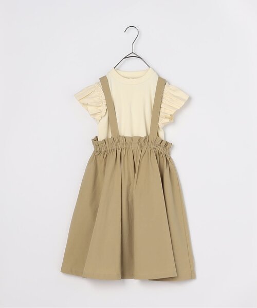 p.premier(ピードットプルミエ)の「【2WAY/ジュニア対応】サスペンダースカート&フリル袖トップスセット(ジャンパースカート・キッズ・ブラック/ベージュ・80/90/100/110/120/130/140)」の2枚目の写真