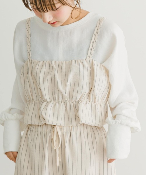 ITEMS URBANRESEARCH（アイテムズ アーバンリサーチ）の「ストライプシャーリングビスチェ（その他トップス・レディース・ライトベージュ/ブラウン・FREE）」の2枚目の写真