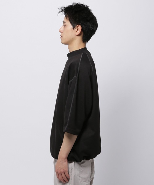 NO PAR ハーフモックネックTシャツ ブラック セール】バレルスリーブモックネックTシャツ（Tシャツ/カットソー