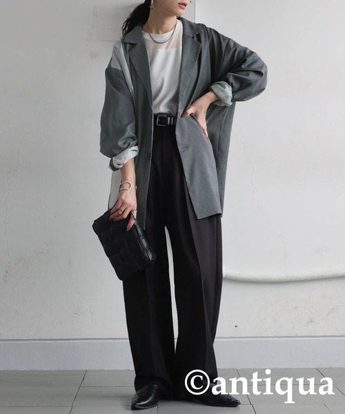 antiqua(アンティカ)の「切り替えストライプジャケット(テーラードジャケット・レディース・ブラック/グレー・ONESIZE)」の11枚目の写真