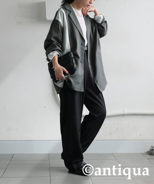 antiqua(アンティカ)の「切り替えストライプジャケット(テーラードジャケット・レディース・ブラック/グレー・ONESIZE)」の15枚目の写真