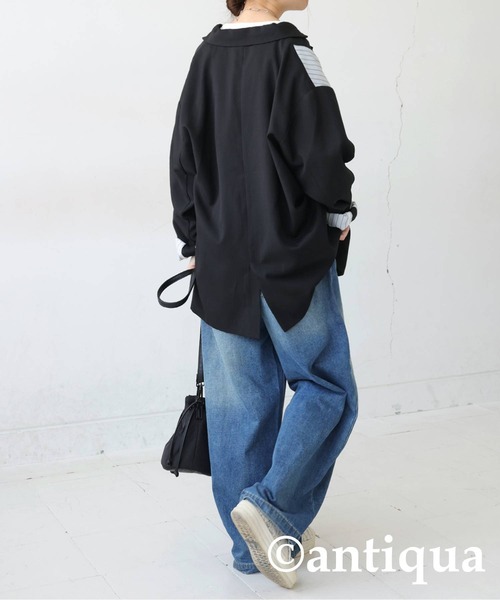 antiqua(アンティカ)の「切り替えストライプジャケット(テーラードジャケット・レディース・ブラック/グレー・ONESIZE)」の9枚目の写真