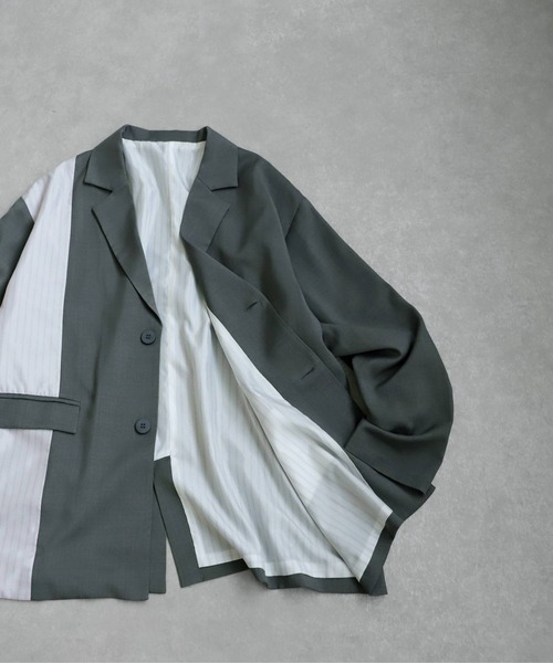 antiqua(アンティカ)の「切り替えストライプジャケット(テーラードジャケット・レディース・ブラック/グレー・ONESIZE)」の19枚目の写真