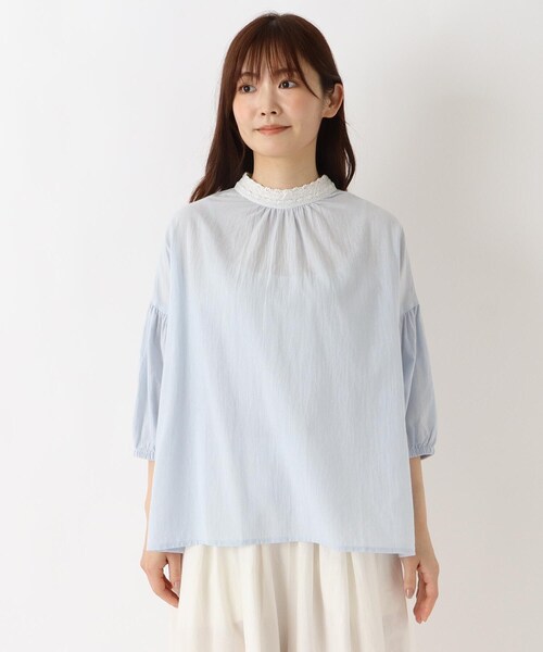 one'sterrace(ワンズテラス)の「レースハイネック 5分袖ブラウス(シャツ/ブラウス・レディース・アイボリー系8・02)」の3枚目の写真