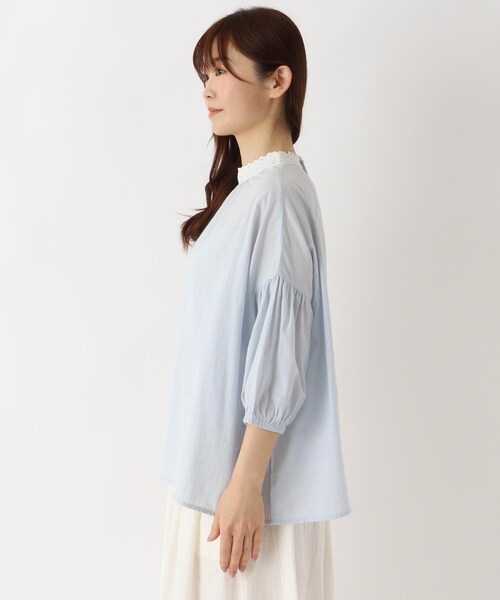 one'sterrace(ワンズテラス)の「レースハイネック 5分袖ブラウス(シャツ/ブラウス・レディース・アイボリー系8・02)」の4枚目の写真