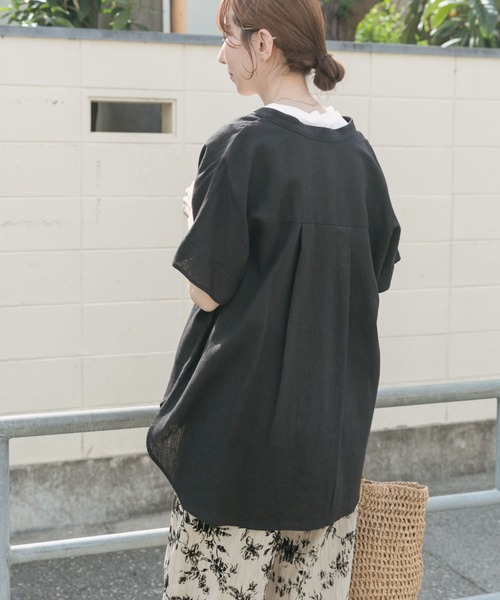 ITEMS URBANRESEARCH（アイテムズ アーバンリサーチ）の「リネンレーヨンフレンチシャツ（シャツ/ブラウス・レディース・ブラック/ブラウン/ライトベージュ・FREE）」の9枚目の写真