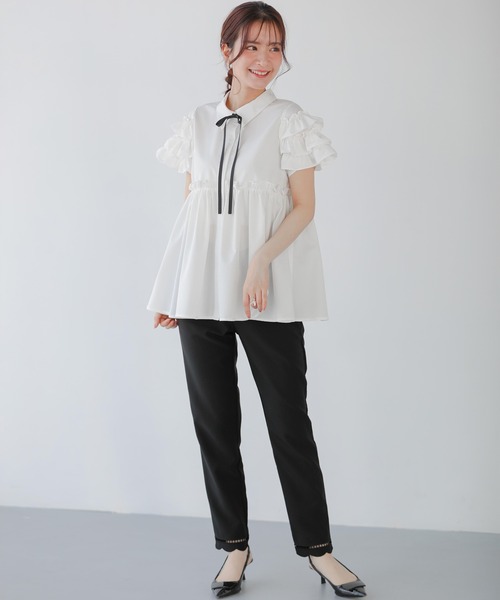 Fit more(フィットモア)の「はしごスカラップテーパードパンツ(その他パンツ・レディース・ピンク/ブラック/ブルーグレー・PS/S/M)」の7枚目の写真
