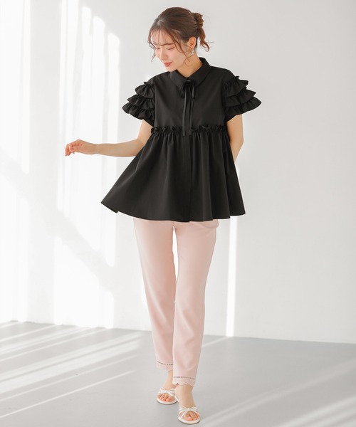 Fit more(フィットモア)の「はしごスカラップテーパードパンツ(その他パンツ・レディース・ピンク/ブラック/ブルーグレー・PS/S/M)」の8枚目の写真