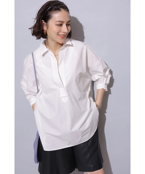 Arpege story(アルページュストーリー)の「スキッパーシャツ(シャツ/ブラウス・レディース・ライトイエロー/ホワイト/ネイビー・1/2)」の6枚目の写真
