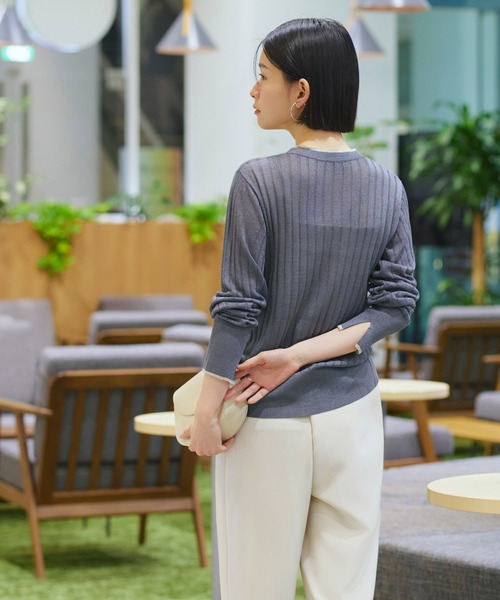 ルイルエブティック RUIRUE BOUTIQUE ラメバイカラーシアーリブカーデ （ブラック） 洗える ストレッチ ｜ ラメ バイカラー シアー リブ カーデ