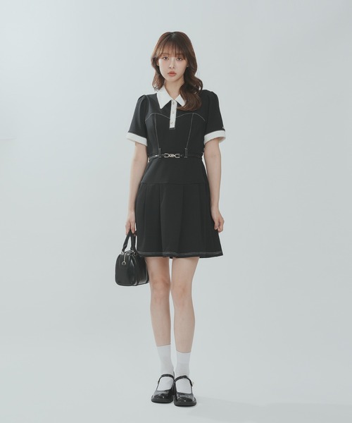 ポロワンピース 黒 SLS レトロクラシックポロワンピース / Retro classic polo onepiece