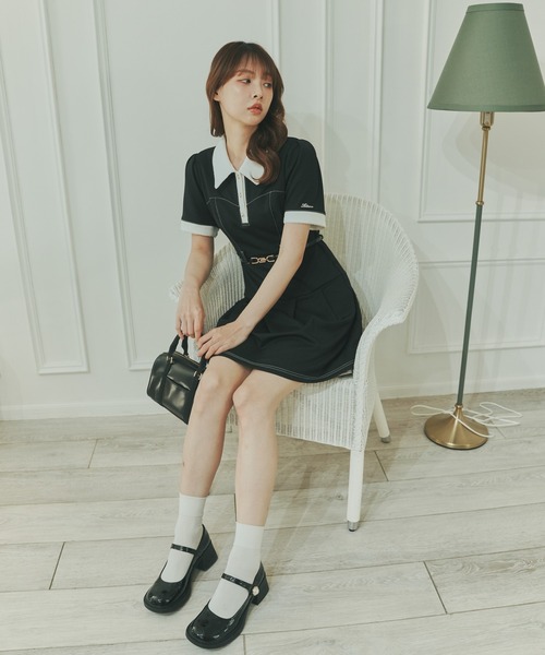 ララーナ レトロクラシックポロワンピース ネイビー レトロクラシックポロワンピース / Retro classic polo onepiece