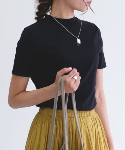 CLOTHY(クロシィ)の「【柔らかなコットン100%フライス素材♪】半袖プチハイTシャツ(Tシャツ/カットソー・レディース・ホワイト/ブラック/ネイビー/グレー/カーキ/ピンク/チャコールグレー/ラベンダー/ブルー/モカ/オフホワイト/グレイッシュベージュ・MEDIUM/LARGE)」の22枚目の写真