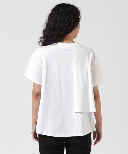 ￼ AULA AILA アウラアイラ　メッシュコンビネーションTシャツ　新品 MESH COMBINATION ASYMMETRY T-SHIRT — aulaaila