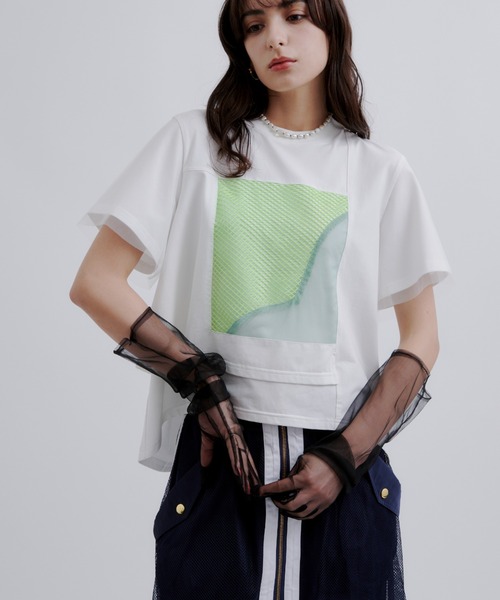 AULA AILA(アウラアイラ)の「AULA AILA(アウラ アイラ)別注メッシュコンビネーションT(Tシャツ/カットソー・レディース・ホワイト/ブラック・0)」の2枚目の写真