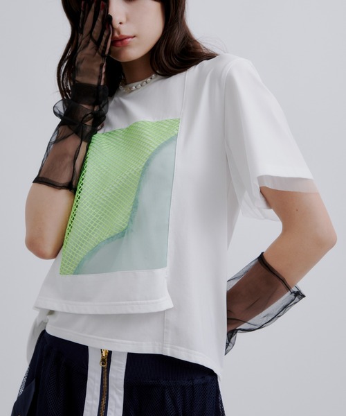 AULA AILA(アウラアイラ)の「AULA AILA(アウラ アイラ)別注メッシュコンビネーションT(Tシャツ/カットソー・レディース・ホワイト/ブラック・0)」の6枚目の写真