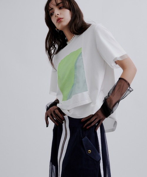 AULA AILA(アウラアイラ)の「AULA AILA(アウラ アイラ)別注メッシュコンビネーションT(Tシャツ/カットソー・レディース・ホワイト/ブラック・0)」の8枚目の写真
