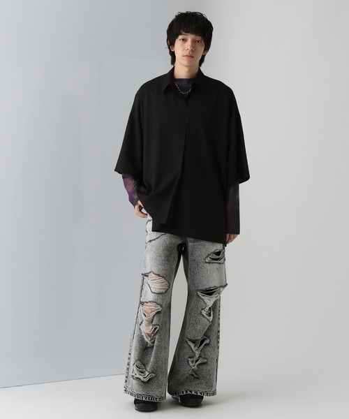 HARE(ハレ)の「ワイドダメージデニムパンツ(HARE)(デニムパンツ・メンズ・グレー/ブラック/ライトブルー・SMALL/MEDIUM)」の7枚目の写真