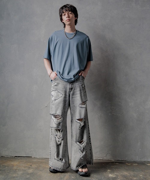 【限定価格】HARE ダメージワイドデニムパンツ　M ワイドダメージデニムパンツ(HARE)（デニムパンツ）｜HARE（ハレ