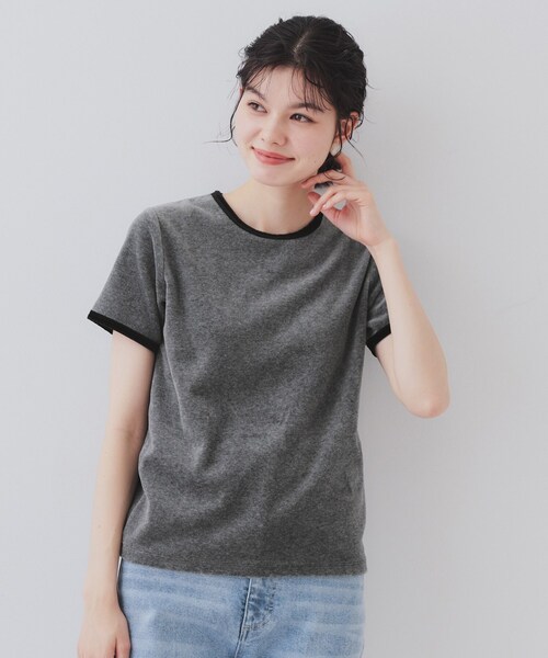 OPAQUE.CLIP（オペークドットクリップ）の「ベロアTシャツ【洗濯機洗い可】（Tシャツ/カットソー・レディース・チャコール/ネイビー系4・38/40/42）」の11枚目の写真