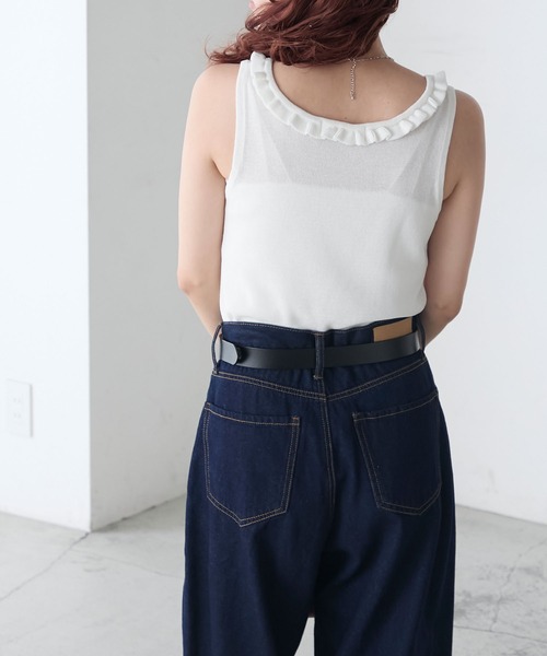 BONLECILL(ボンルシール)の「【UVカット】【アンサンブル対応】フリルネックサマーニットタンクトップ(タンクトップ・レディース・ブラック/レッド/グレー/オフホワイト・FREE)」の9枚目の写真