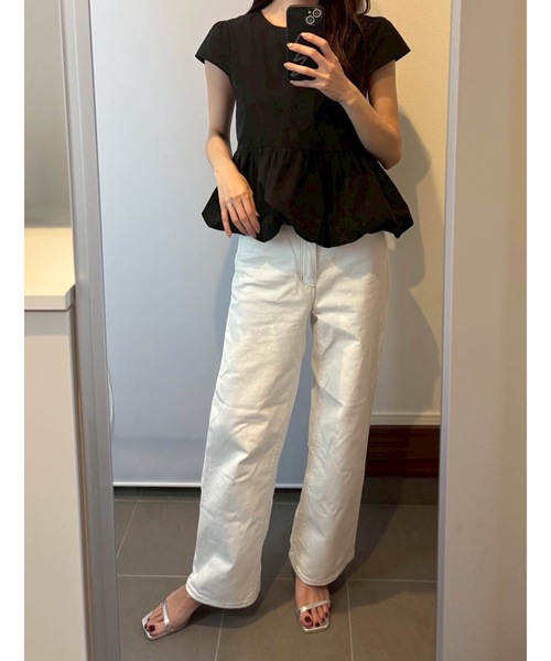 M y u(ミュー)の「【ZOZO限定アイテム】裾バルーンフリル半袖ブラス(シャツ/ブラウス・レディース・ブルー/ブラック/ホワイト・FREE)」の14枚目の写真