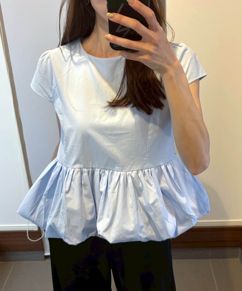 M y u(ミュー)の「【ZOZO限定アイテム】裾バルーンフリル半袖ブラス(シャツ/ブラウス・レディース・ブルー/ブラック/ホワイト・FREE)」の20枚目の写真