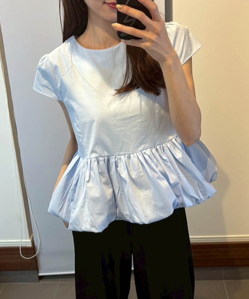 M y u(ミュー)の「【ZOZO限定アイテム】裾バルーンフリル半袖ブラス(シャツ/ブラウス・レディース・ブルー/ブラック/ホワイト・FREE)」の22枚目の写真
