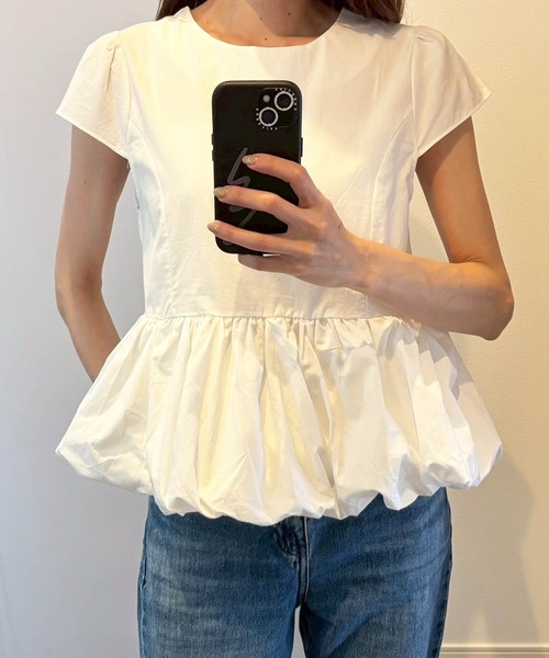 M y u(ミュー)の「【ZOZO限定アイテム】裾バルーンフリル半袖ブラス(シャツ/ブラウス・レディース・ブルー/ブラック/ホワイト・FREE)」の9枚目の写真