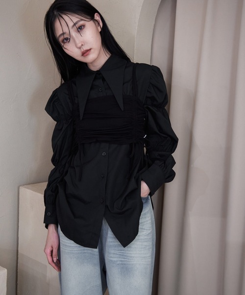 Y/lim（イリム）の「ギャザービスチェキャミ（キャミソール・レディース・オフホワイト/ブラック・M/L）」の2枚目の写真