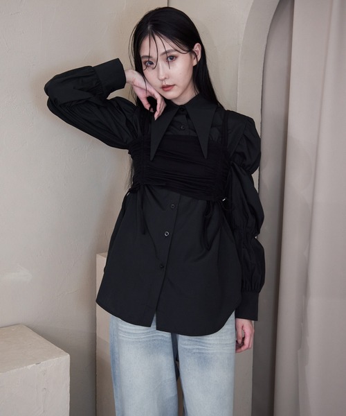 Y/lim（イリム）の「ギャザービスチェキャミ（キャミソール・レディース・オフホワイト/ブラック・M/L）」の3枚目の写真