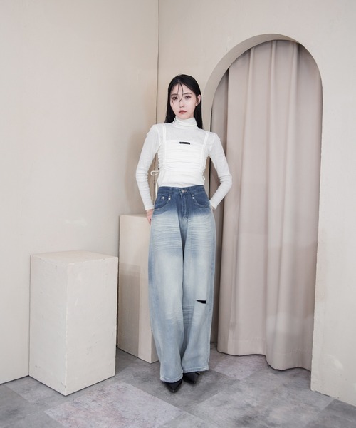 Y/lim（イリム）の「ギャザービスチェキャミ（キャミソール・レディース・オフホワイト/ブラック・M/L）」の11枚目の写真